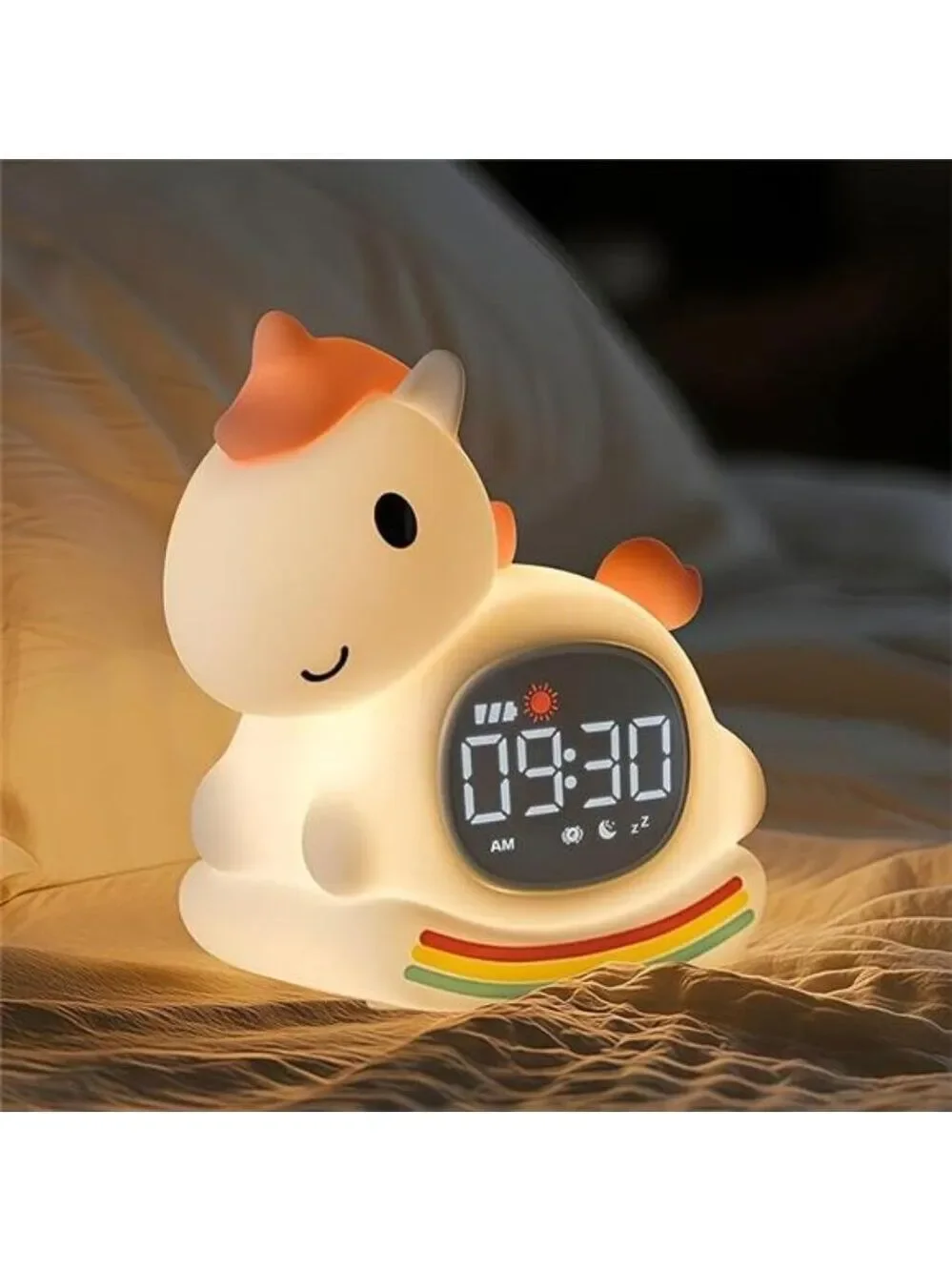 Kids Alarm Clock Night Light Sleep Training Clock Rechargeable Boys Girls Pink